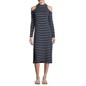 Splendid Striped Navy Cold Shoulder Midi Dress